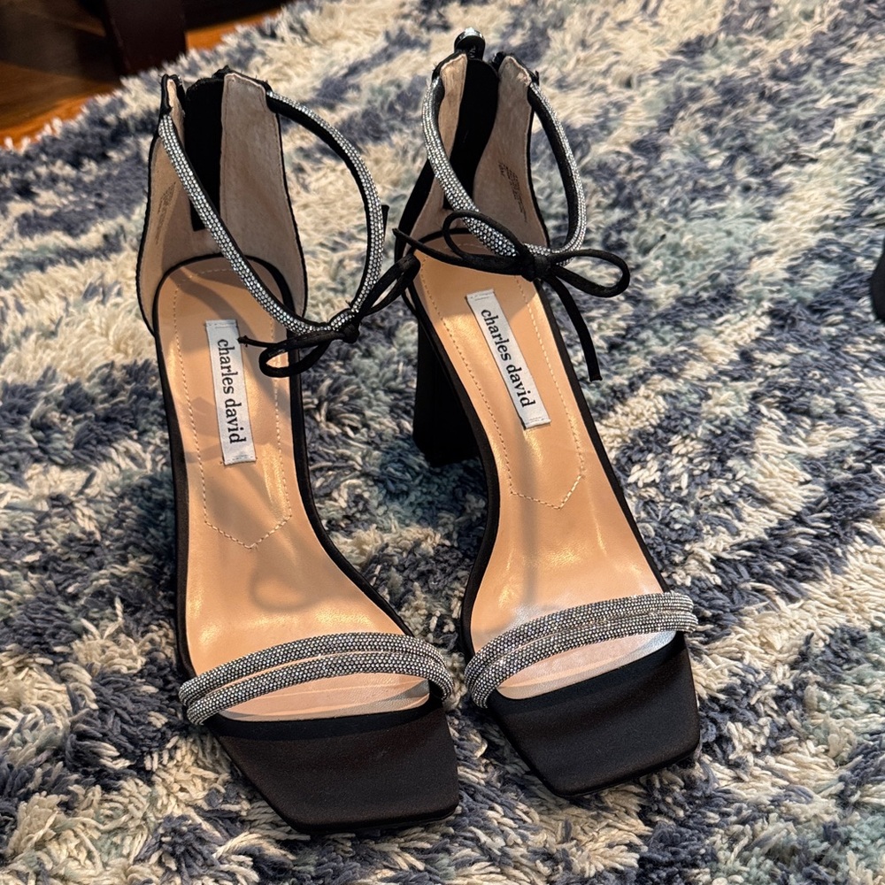 Charles David Black and Silver Strappy Heels